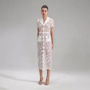 Self Portrait WHITE MAGNOLIA LACE MIDI DRESS - US 8 NEW WITH TAGS!